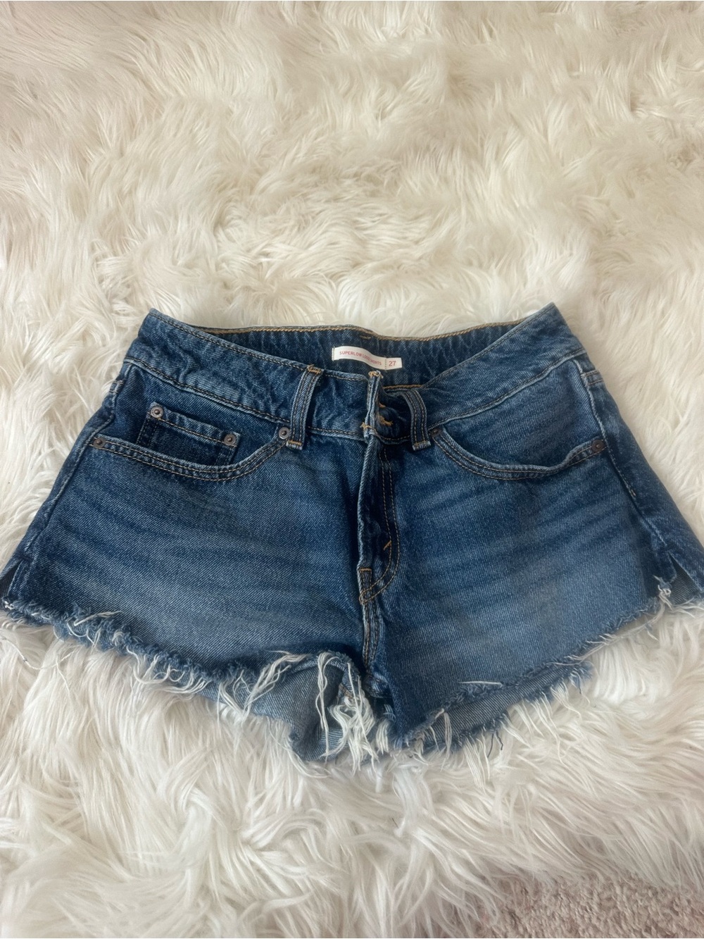 Levi's superlow loose Dark Blue Frayed Hem Denim Shorts